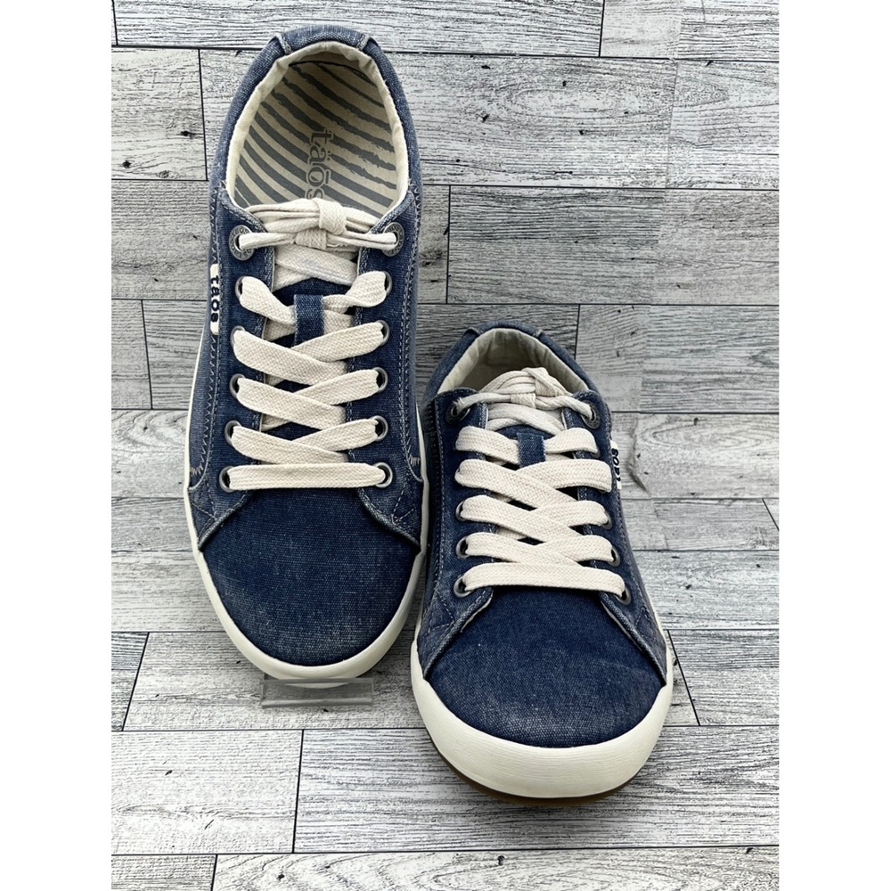 Taos Star Blue Denim Canvas Low Top Sneakers Women Sz 8 STA-12844 Lace Up Flats